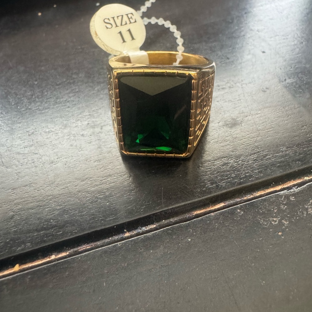 Gold Ring with Green Gemstone - Size 11